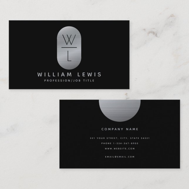 Silver & Black Monogram Modern Minimalist  Business Card (Front/Back)