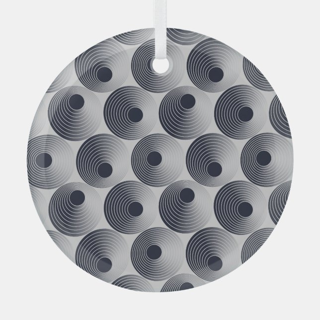 Silver-black mosaic: concentric rings texture. glass tree decoration (Front)