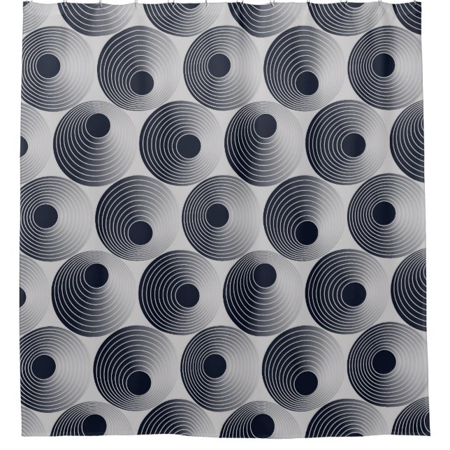 Silver-black mosaic: concentric rings texture. shower curtain (Front)