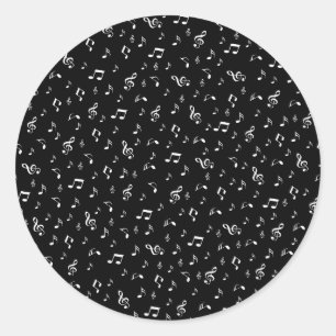 silver black,note, musical, melody, music, sound, classic round sticker