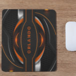 Silver, black, orange geometric gaming monogram mouse mat<br><div class="desc">The gaming background for the desk mat features a striking combination of silver,  black,  and orange geometric lines. The lines are arranged in a captivating pattern that adds a touch of sophistication and elegance to your gaming setup.</div>
