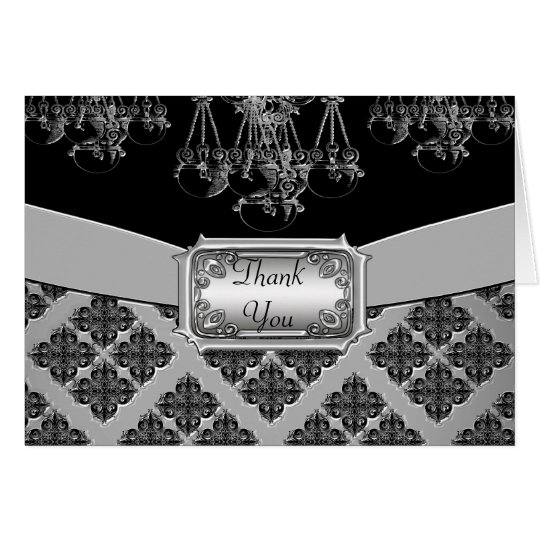 Silver & Black Ornate Chandelier Wedding Card