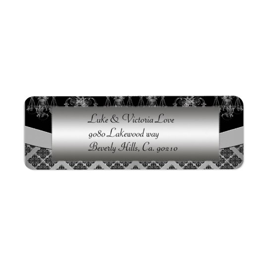 Silver & Black Ornate Chandelier Wedding Return Address Label