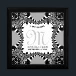 Silver Black Ornate Fractal Lace Anniversary Gift Box<br><div class="desc">Unique and Stylish fractal art lace in grey silver and black and white artistry - Exquisite and elegant custom Wedding, Anniversary or engagement present. Personalise with names, anniversary date and monogram or numbers - made into a wonderful wooden gift box to keep trinkets, jewellery box for your special keepsakes. Makes...</div>