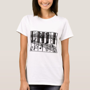 Silver Black Piano Keyboard Notes and Stars T-Shirt