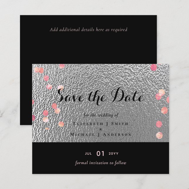 Silver Black Pink Rosegold Confetti Wedding (Front/Back)
