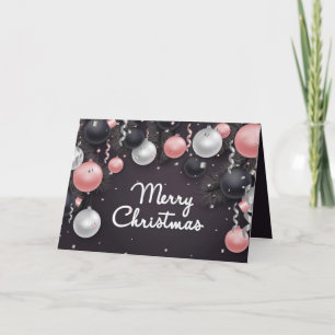 Silver Black Pink White Christmas Balls, Confetti Holiday Card