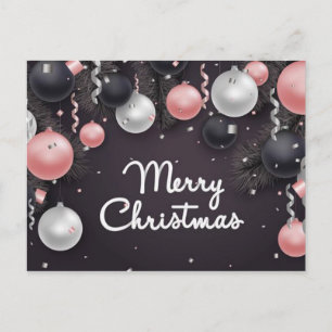 Silver Black Pink White Christmas Balls, Confetti Holiday Postcard
