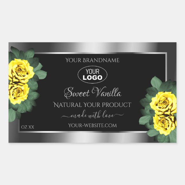 Silver Black Product Labels Yellow Roses with Logo (Front)