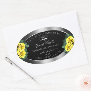 Silver Black Product Labels Yellow Roses with Logo