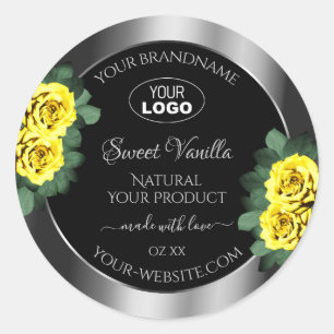 Silver Black Product Labels Yellow Roses with Logo