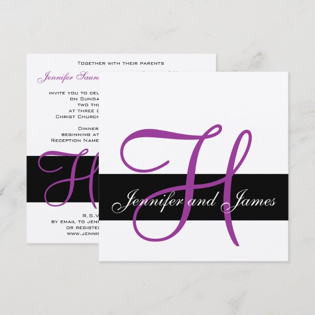Silver Black Purple Wedding Invitation (Front/Back)