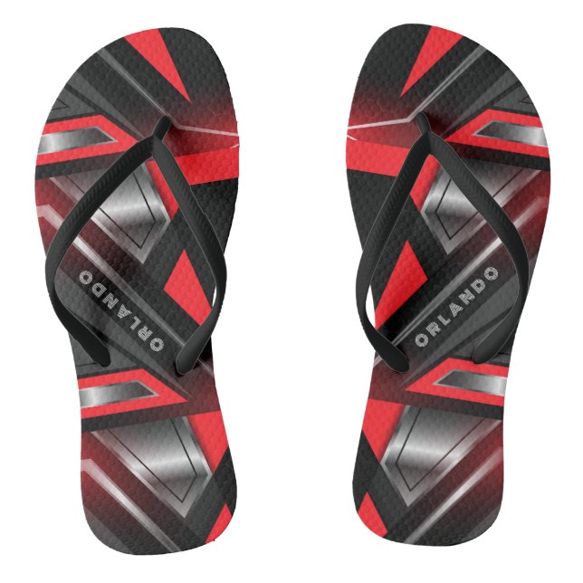 Silver, black, red geometric gaming  monogram flip flops (Footbed)