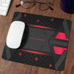 Silver, black, red geometric gaming monogram mouse mat<br><div class="desc">The gaming background for the notebook features a striking combination of red,  black,  and dark grey geometric lines. The lines are arranged in a captivating pattern that adds a touch of sophistication and elegance to your gaming setup.</div>
