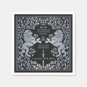 Silver Black Royal Lion Mediaeval Sword Wedding Napkin