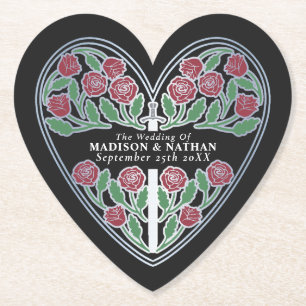Silver Black Royal Mediaeval Floral Sword Wedding Paper Coaster