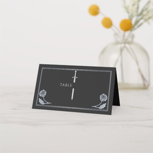 Silver Black Royal Mediaeval Sword Wedding Place Card (Front)
