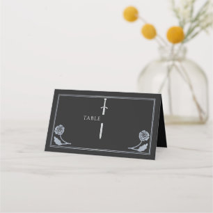 Silver Black Royal Medieval Sword Wedding Place Card
