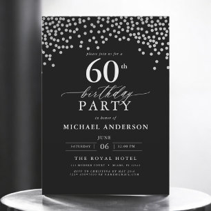Silver Black Script Sixty 60th Birthday Invitation