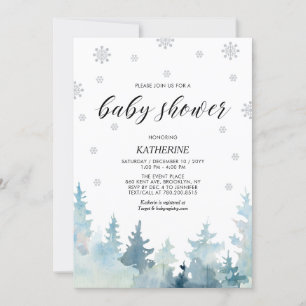 Silver & Black Snowflake Winter Forest Baby Shower Invitation