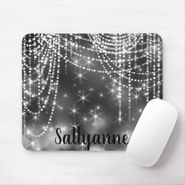 SILVER BLACK SPARKLE DIAMONDS Mouse Pad (With Mouse)