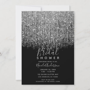 Silver & Black Sparkly Glitter Bridal Shower  Invitation