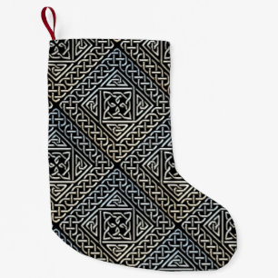 Silver Black Square Shapes Celtic Knotwork Pattern Small Christmas Stocking