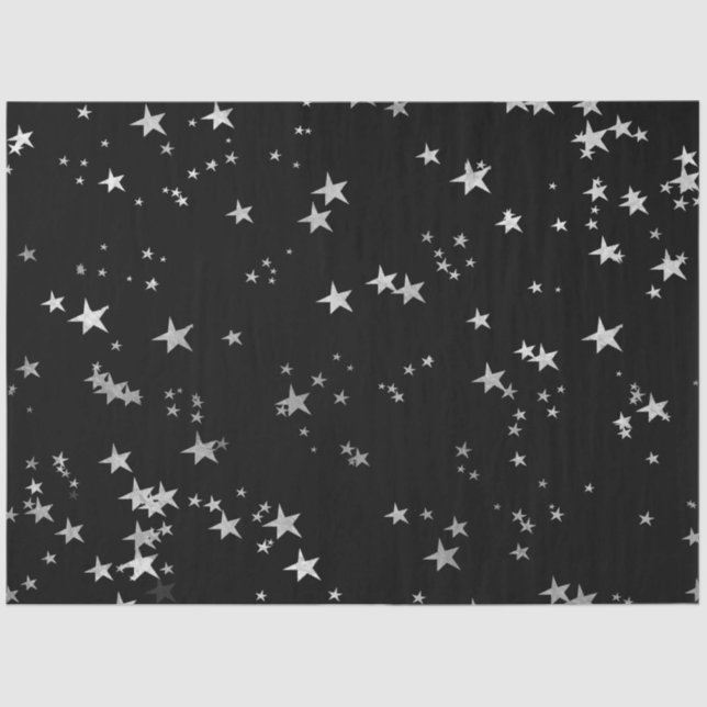 Silver Black Stars Tissue Paper (Front)