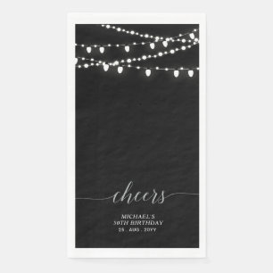 Silver Black String Light Elegant Lettering Cheers Napkin