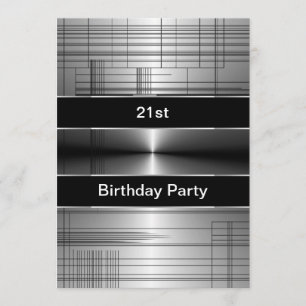 Silver Black Stripes Mans 21st Birthday Invitation