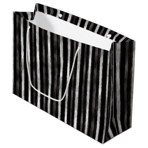Silver Black Stripes Wedding Large Gift Bag