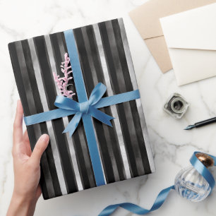 Silver Black Stripes Wedding Wrapping Paper