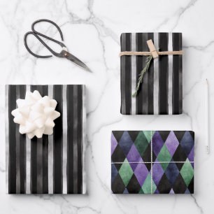 Silver Black Stripes Wedding Wrapping Paper Sheet