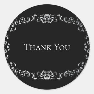 Silver & Black Swirl Gothic Wedding Classic Round Sticker