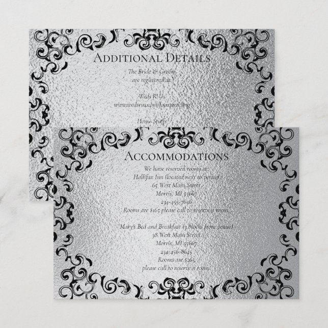 Silver Black Swirl Gothic Wedding Enclosure Card (Front/Back)