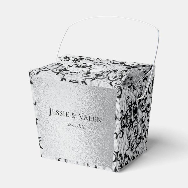Silver Black Swirl Gothic Wedding Favour Box (Front Side)