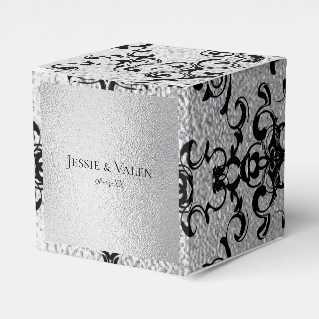 Silver & Black Swirl Gothic Wedding Favour Box (Front Side)