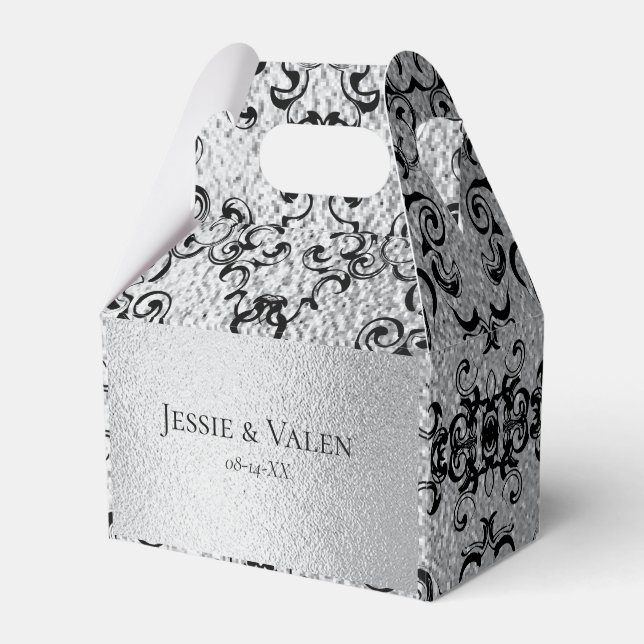 Silver & Black Swirl Gothic Wedding Favour Box (Front Side)