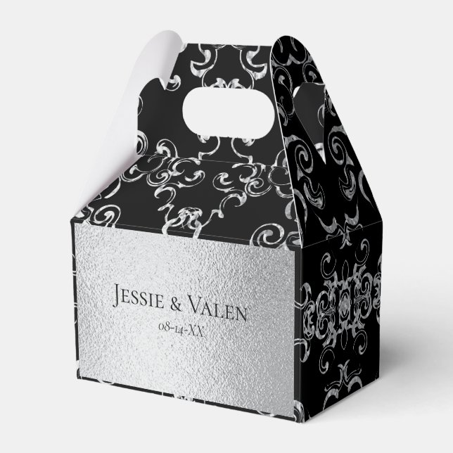 Silver & Black Swirl Gothic Wedding Favour Box (Front Side)