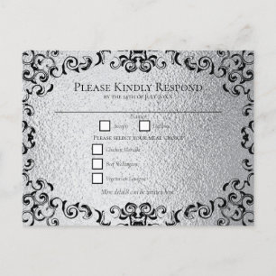Silver & Black Swirl Gothic Wedding Holiday Postcard