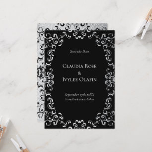 Silver & Black Swirl Gothic Wedding Invitation