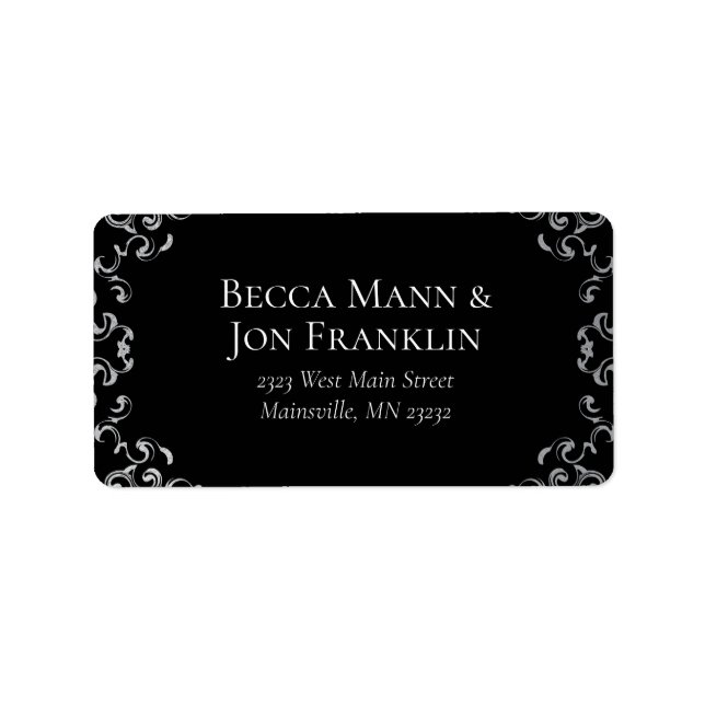 Silver & Black Swirl Gothic Wedding Label (Front)