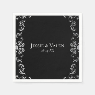 Silver & Black Swirl Gothic Wedding Napkin
