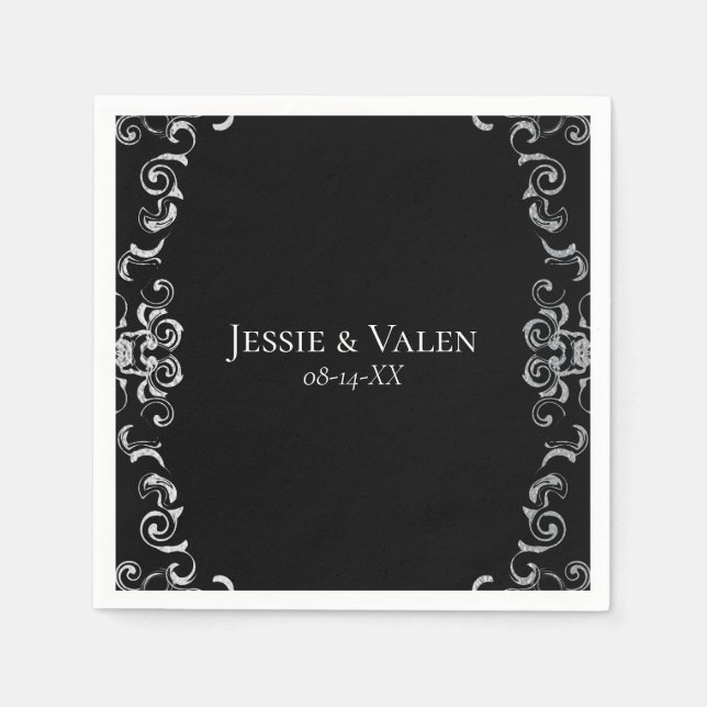Silver & Black Swirl Gothic Wedding Napkin (Front)