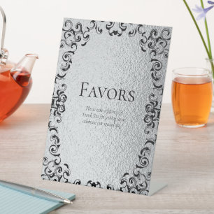 Silver & Black Swirl Gothic Wedding Pedestal Sign