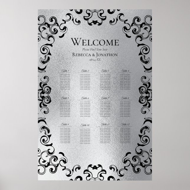 Silver & Black Swirl Gothic Wedding Poster (Front)