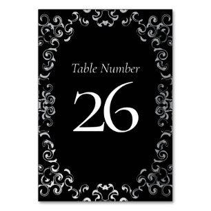 Silver & Black Swirl Gothic Wedding Table Number