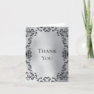 Silver & Black Swirl Gothic Wedding Thank You Card