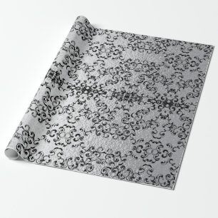 Silver & Black Swirl Gothic Wedding Wrapping Paper