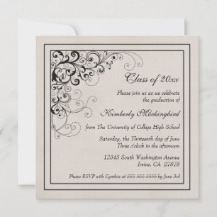 Silver black swirls graduation party announcement